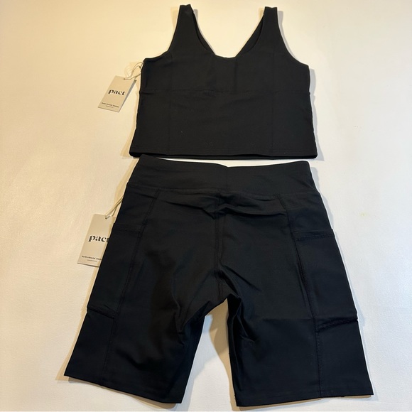 NWT Pact Black Organic Cotton 2-Piece SET Biker Shorts & Crop Top - Picture 2 of 8